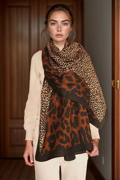 bacc Καφέ συνονθύλευμα Leopard μοτίβο σάλι BCNSV-2513955