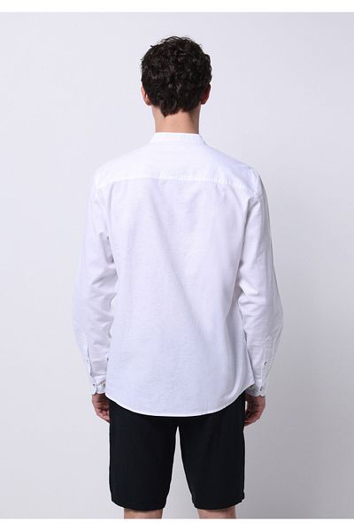 Colin's Regular Fit Judge Collar Plain Men's Linen Blend White Long Sleeve Shirt