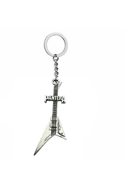 Herşey Nota Pantera Band Electric Guitar Figured Keychain – Zamak Plated Metal Rock & Heavy Metal Accessory
