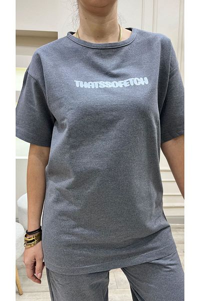 DUBU BUTİK Thatssofetch Smoked T-shirt Φούτερ Jogger - Λευκό εμπριμέ Σετ φούτερ Oversize