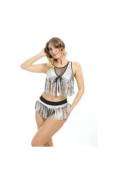 Narnuga Mi̇raxx Gray Leather (Lame) Tasseled Nightdress - 428