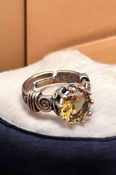 NBS Beautiful Naturel Stones Copper Ring Adjustable with Zultanite Crystal (Gift, Special Day, Daily)