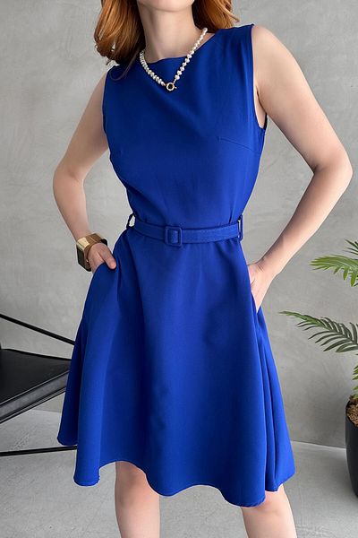 bacc Saks Sleeveless Waist Belt Detail Dress Bcdf-252202