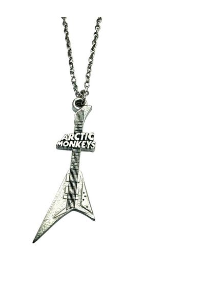 Herşey Nota Arctic Monkeys Themed Electric Guitar Necklace – 60 cm - Unisex - Metal Rock Accessory