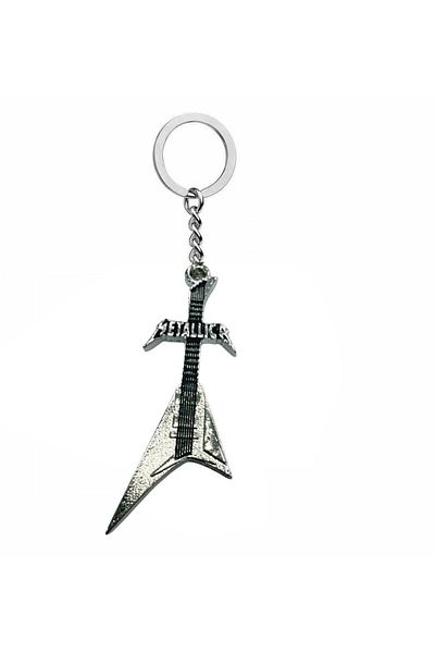 Herşey Nota Metallica Group Themed Metal Keychain – Electric Guitar Figured - Unisex