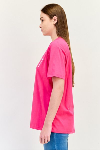 Esprit Women Crew Neck Short Sleeve Brand Logo T-Shirts, Dark Pink
