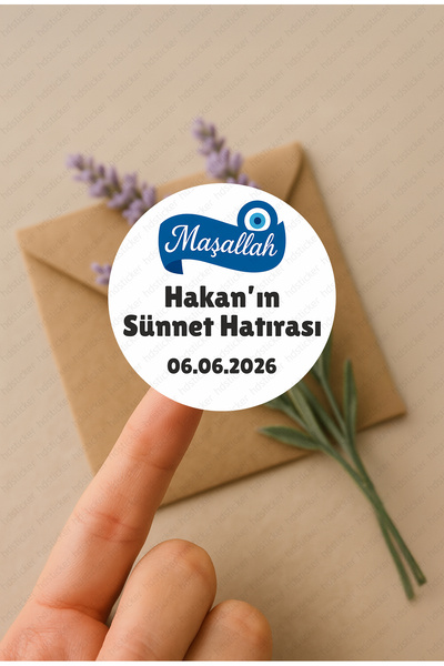 hdsticker 42 Adet Sünnet Hatırası Etiket - Kişiye Özel - Çikolata & Hediye Sticker - Maşallah Kurdeleli - P50