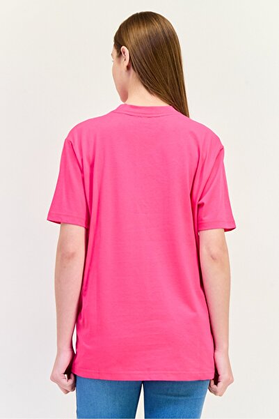 Esprit Women Crew Neck Short Sleeve Brand Logo T-Shirts, Dark Pink