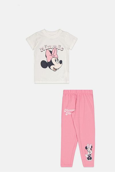 Disney Toddlers Girl 2 Pcs Mickey Mouse Short Sleeve Top And Bottom Pyjama Set, Multicolor