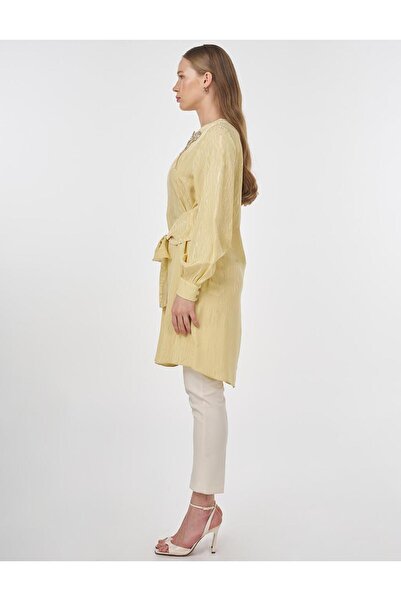 Kayra Καρφίτσα Λεπτομερές Ζακάρ Τουνίκ Ανοιχτό Κίτρινο