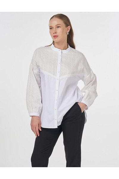 Kayra Judge Collar Cotton Tunic Optical White