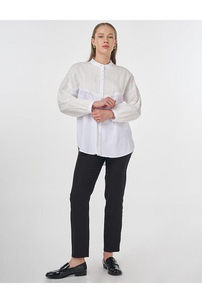 Kayra Judge Collar Cotton Tunic Optical White