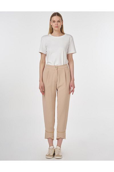 KYR Stitch Detailed Crepe Trousers Beige