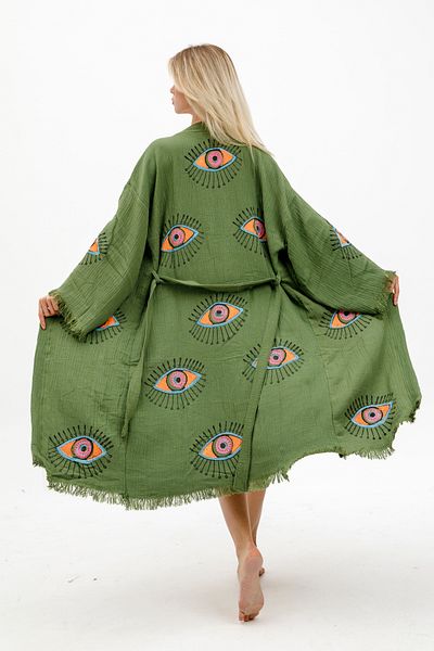 Befera Design Kimono de muselină 100% bumbac cu model imprimat pentru ochi halat de baie caftan