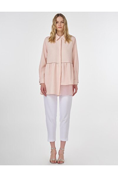 Kayra Tül Detaylı Gofreli Tunik Pudra