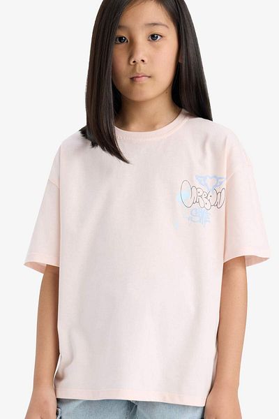 DeFacto Girl's Oversize Wide Fit Crew Neck Back Printed Short Sleeve T-Shirt E0357A825Sm