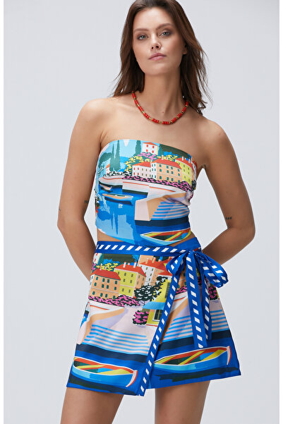 Network Mavi Desenli Plaj Bluz