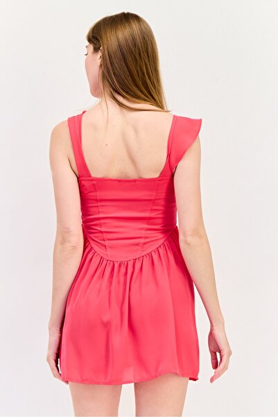 Cropp Women Solid Mini Casual Dress, Dark Pink