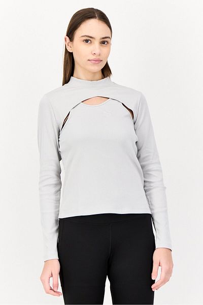 Puma Women Slim Fit Motion Cut-Out Long Sleeves Top, Grey