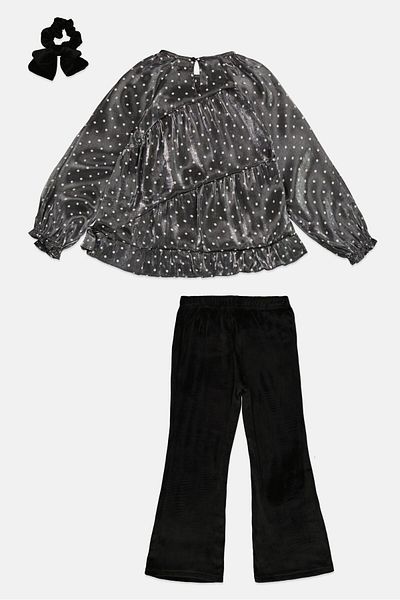 Dkny Kids Girl 3 Pieces Metallic Top, Bottom And Scrunchie Set, Multicolor