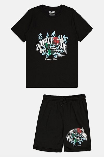 Brooklyn Kids Boy 2 Pieces Graphic T-Shirt And Short Set, Black