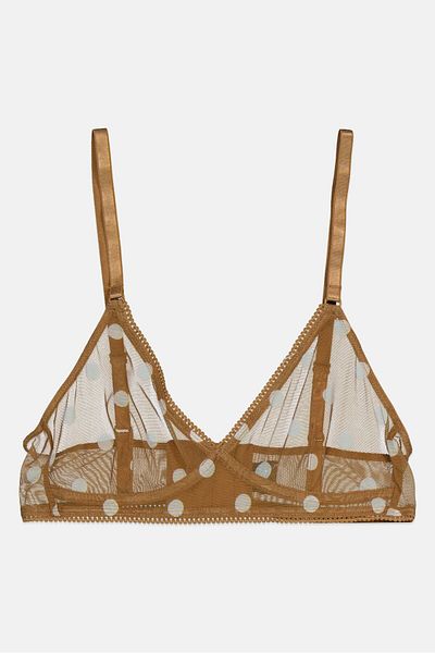 Monki Women Polka Dots Non Padded Triangle Bra, Medium Brown