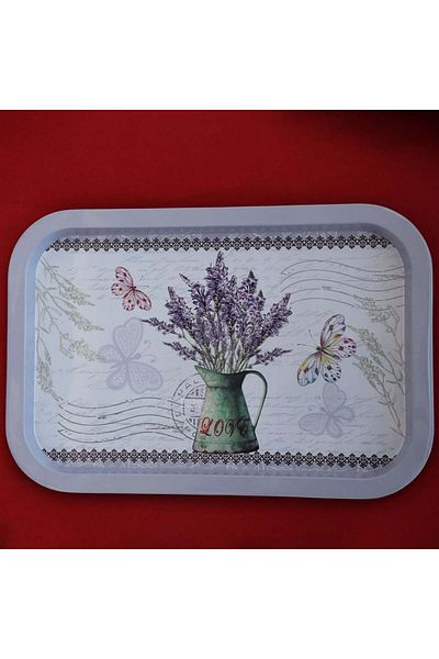 PUFO Tavă metalică cu buchet de lavandă pentru servirea deserturilor, prăjiturilor, aperitivelor, 34 x 23 cm