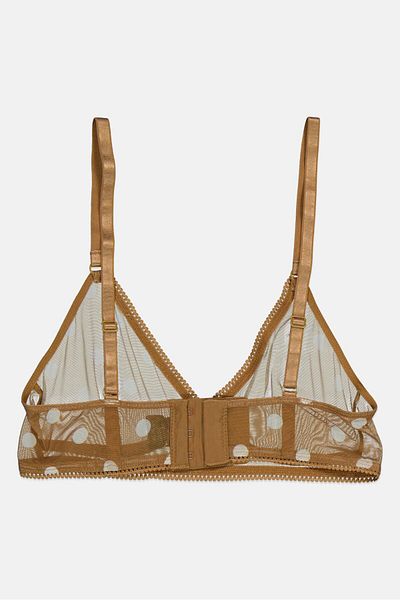 Monki Women Polka Dots Non Padded Triangle Bra, Medium Brown