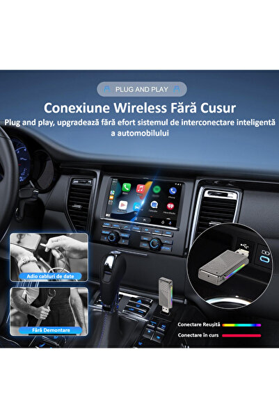 zyteq Adaptor wireless CarPlay & Android Auto ZYTEQ® 2-în-1, Plug-and-Play, WiFi 5GHz, BT, compact, silver