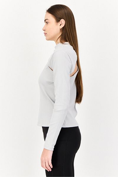 Puma Women Slim Fit Motion Cut-Out Long Sleeves Top, Grey