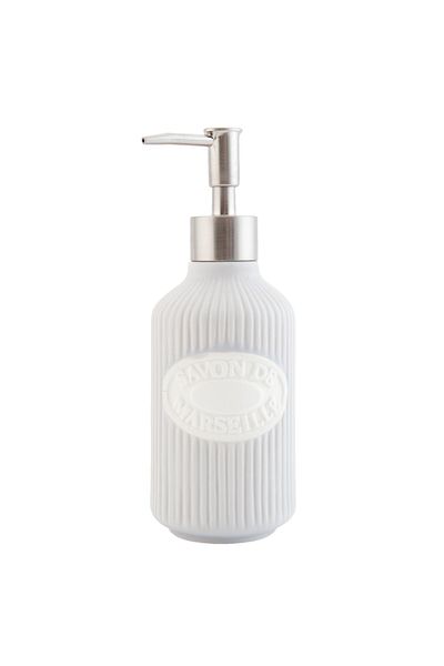 Clayre & Eef Ceramic Gray Soap Dispenser Savon de Marseille Ø 7x19 cm 0.35 L