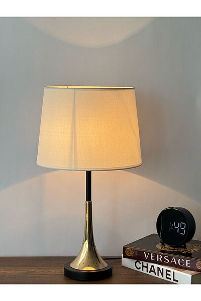 Living Elegant Cone-Base Metal & Linen Table Lamp – Gold & Black Design