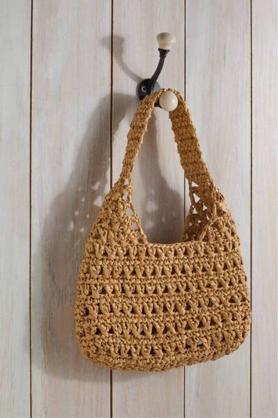 Talinhandmade Rafya El Çantası Yeşil – El Örgüsü, Doğal Rafya, Bohem Tasarım