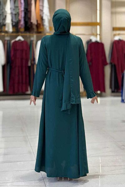 Bym Fashion Pleated Detail Dress Shawl Double Set 6039 Emerald