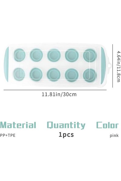 Taozoey Ice Cube Tray With Lid, Plastic, Green, 30 X 12.5 X 2 Cm