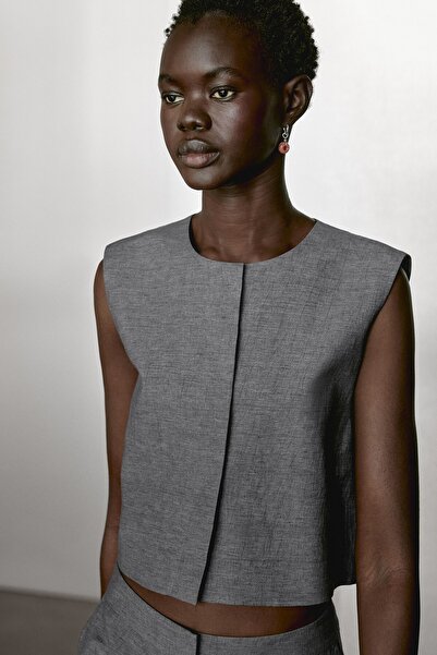 Massimo Dutti Keten karışımlı kısa yelek