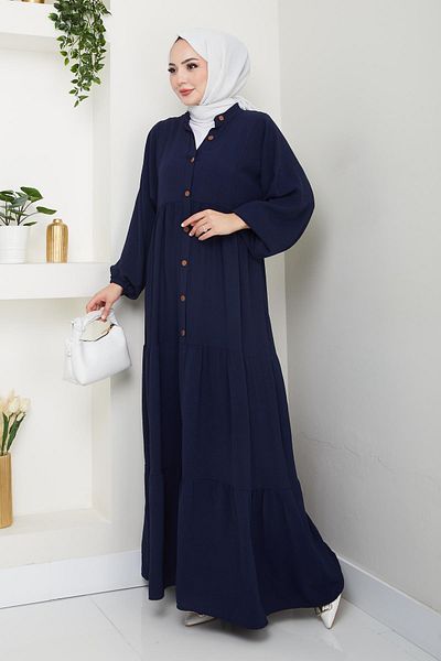 HARMAN BUTİK Γυναικείο φόρεμα με κουμπιά Navy Blue Ayrobin