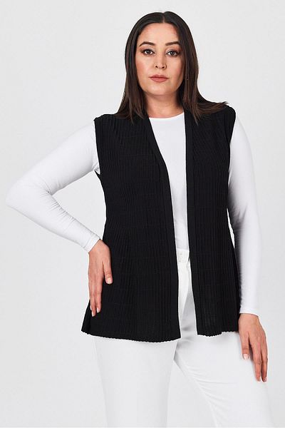 Uludağ Triko Women's Black Corded Embroidered V-Neck Seasonal Knitwear Mother Summer Vest