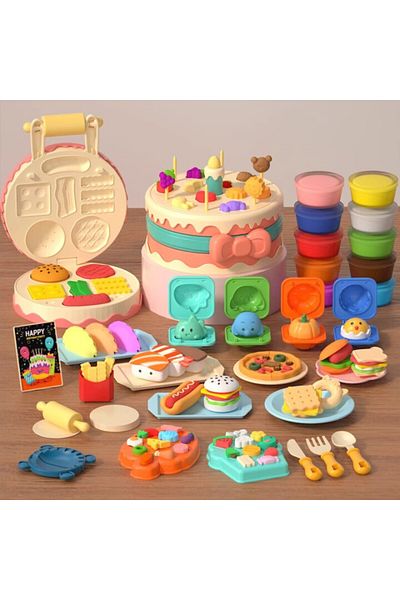 Lumely 33Pcs Birthday Cake Machine Dough Maker Play Set, With Kitchen Utensils, Toys Gift for Kids 3+