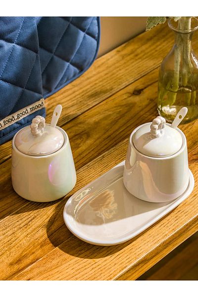 LC Waikiki Lcw Home White Ceramic Storage Container Set of 2