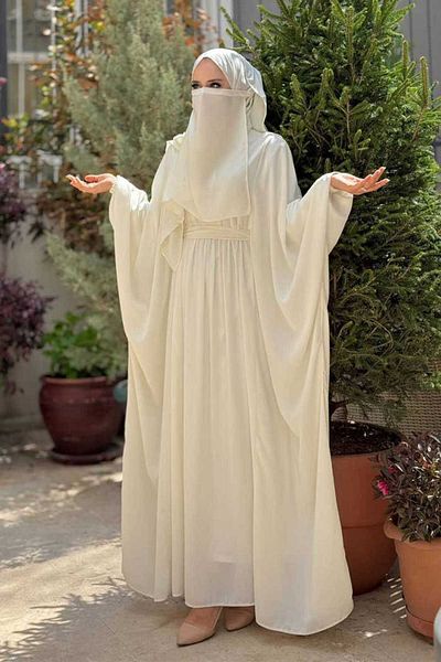 Bym Fashion Yarasakol Waist Belted Veil, Shawl Dress 6038 Ecru
