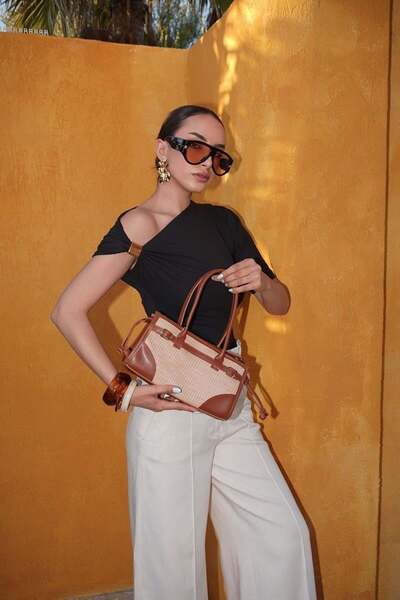 Shule Bags Maison Hasır Baget Çanta Bej