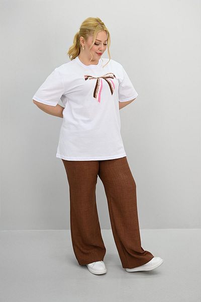 Koza Butik Women's Plus Size Ribbon Detailed Sequin Embroidered Tracksuit Set 8200-25