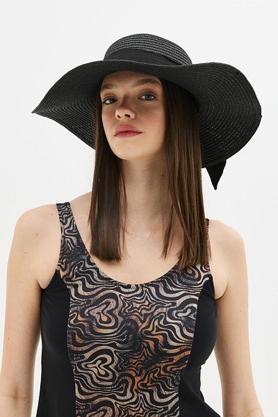 C&City Wide Brim Straw Beach Hat Y25730-10 Black