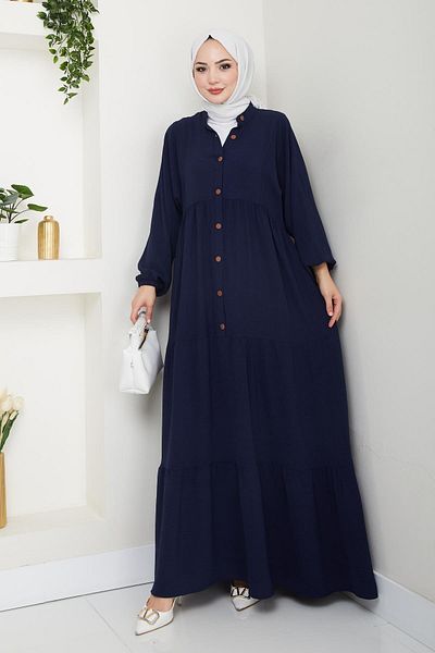 HARMAN BUTİK Γυναικείο φόρεμα με κουμπιά Navy Blue Ayrobin