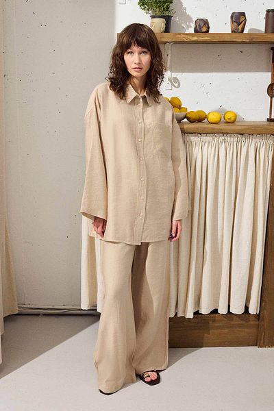 Hooopstore Comfortable Stone Trousers Set with Stitching Detail