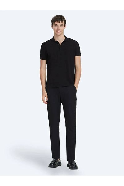 Kip Black Plain Polo Neck 100% Cotton T-Shirt