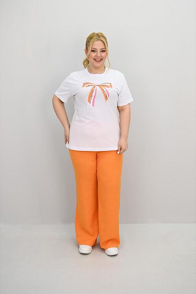 Koza Butik Women's Plus Size Ribbon Detailed Sequin Embroidered Tracksuit Set 8200-25