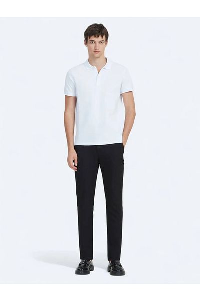 Kip White Plain Polo Neck 100% Cotton T-Shirt