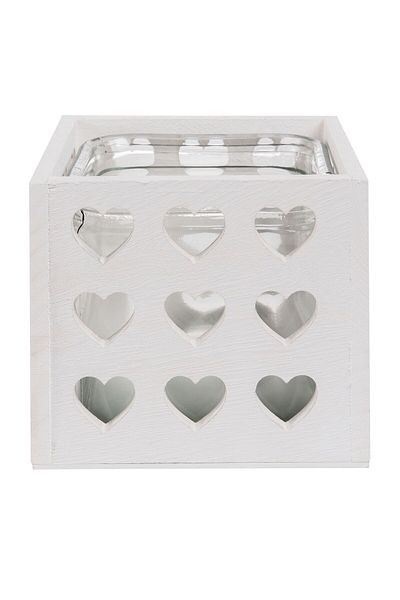 Clayre & Eef Wooden vase with white glass interior 14 x 14 x 13 cm